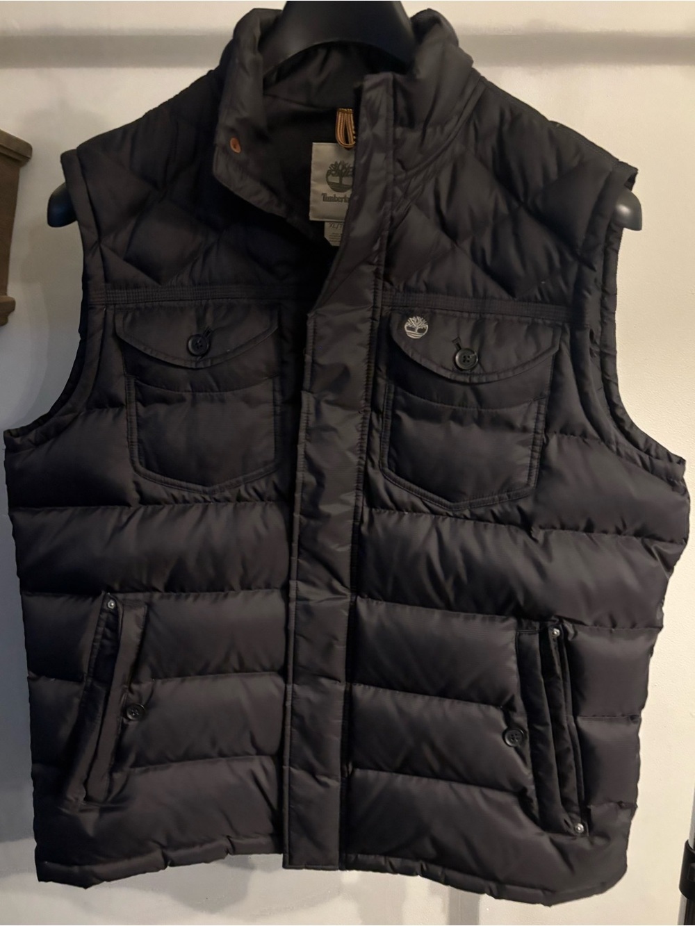 Timberland Men's Black Quilted down Puffer Vest with Chest Pockets size XL